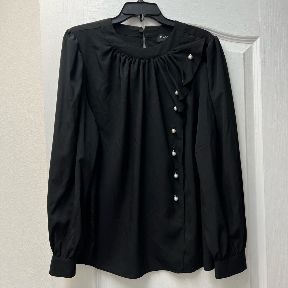 Eloquii Faux Pearl Classic Black Blouse Top Sz 16 NWT